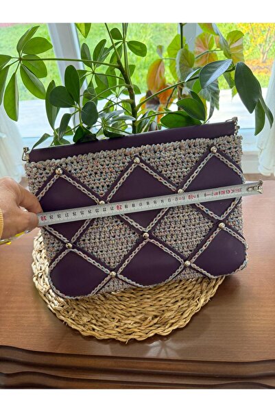 MODA Kağıt İpten El Örgüsü Mor Desenli Çanta