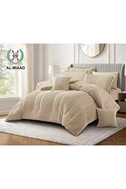 Almaeda Marina Striped Velvet Winter Bedspread Set, Double Size, 8 Pieces