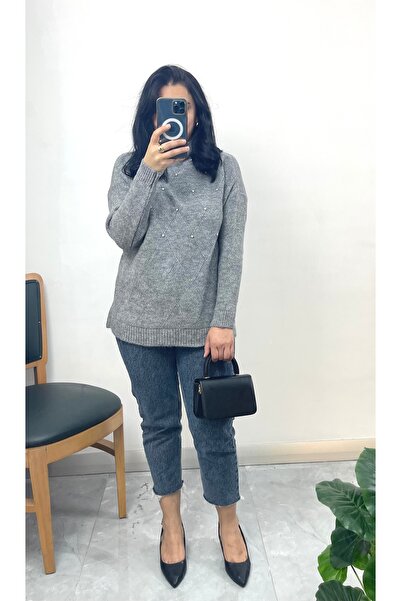 NİSUM MODA Stone Detailed Half Fisherman Knit Sweater