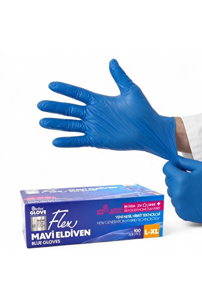 Reflex Flex Mavi Eldiven L-XL – Hibrit Teknoloji, Tozsuz, Lateks Free Muayene...
