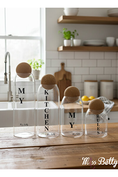 Miss Betty Motto Set of 4 Glass Jars with Cork Lids