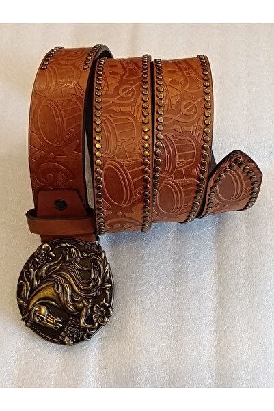 Butik Tülin Unisex Authentic Faux Leather Tan Musical Instrument Printed Rive...