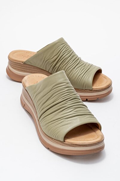 Zeynep Sıradağlı Silas Kaplama Hakiki Deri Terlik Yeşil