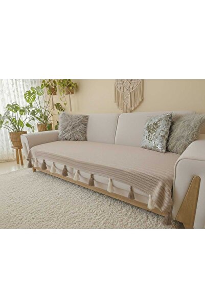 PETEKHOME PÜSKÜLLÜ KOLTUK ÖRTÜSÜ BEJ PÜSKÜLLERİ KREM BEJ 90X210 EBTINDA 1 ADET
