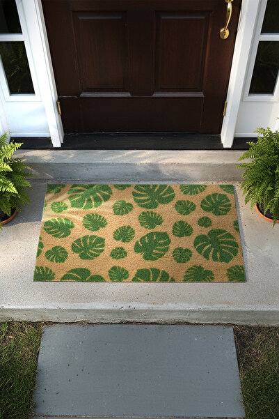 VİTALİHOME Charm Green Natural Leaf Pattern Doormat Outdoor Door Mat Bristle ...