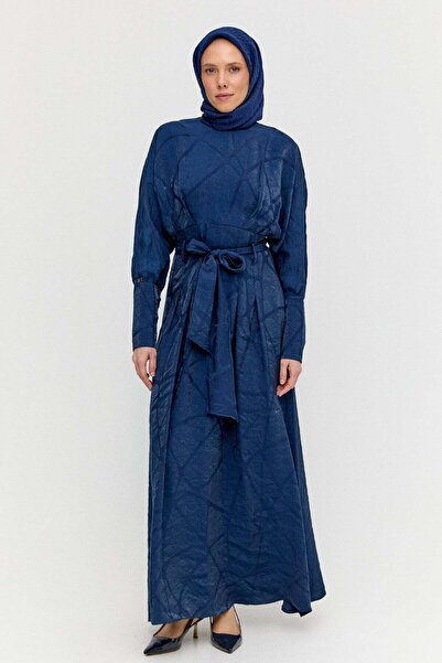 Setrms Korsajlı Jakarlı Desenli Drape Elbise