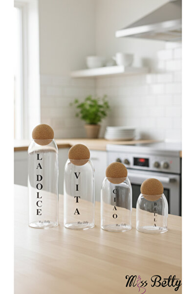 Miss Betty Dolce Vita Set of 4 Glass Jars with Cork Lids