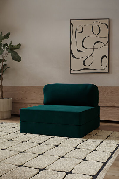 Modalife Legoom Yatak Olabilen Tekli Yeşil Berjer , Geniş Oturumlu, Yumuşak Dokulu, Fonksiyonel Tekli Koltuk