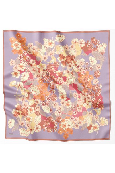 Belli Eșarfă din mătase twill 100% cu model floral liliac 4220 - 53