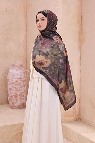 Belli FRESH ÇİÇEK DESEN SİYAH VİZON SANDA ŞAL 1362