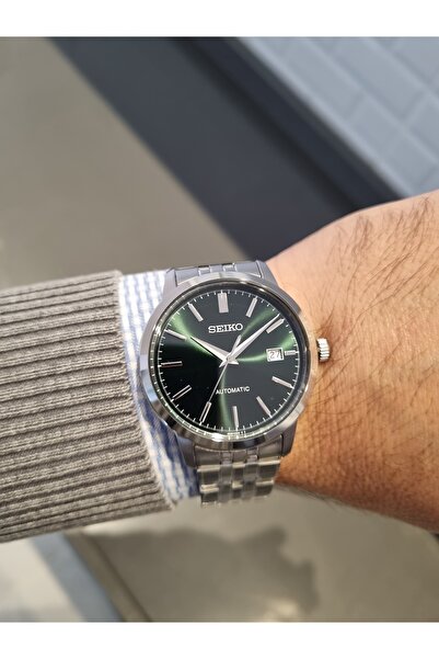 Seiko Automatic Green Dial Calendar Steel Bracelet 3 Atm Water Resistant Men's Wristwatch
