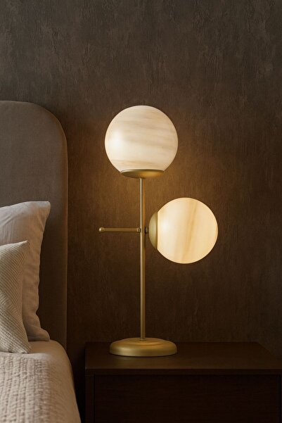 HubRom GUNAY 3577-M2-FRR Επιτραπέζιο Φωτιστικό Αντίκα-Καφέ 27x67 εκ. 2xE27 Μέγ. 60W