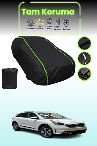 Dokaca Neo غطاء حماية للسيارة متوافق مع سيارة كيا نيرو قماش مجدّل الهجينة القابلة للشحن باللون الأسود النيون 2018 - 2021