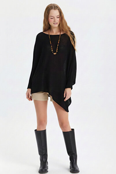 Clandestino Bluză casual asimetrică lungă în stil boem, negru