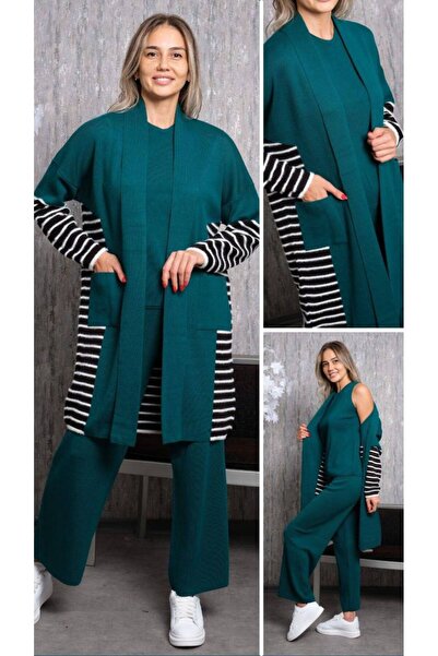 Cannes Yeşil Rengi Pantolon ve Hırkalı 3'lü Takım