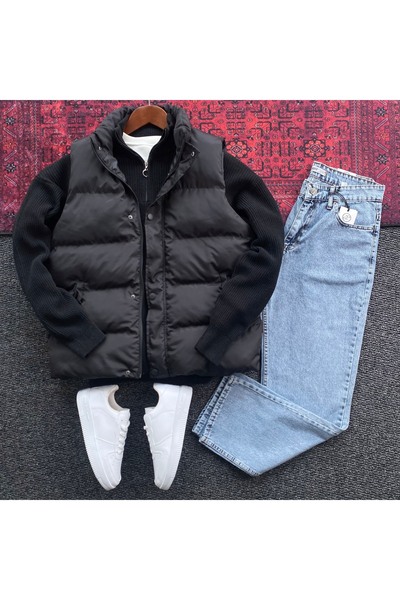 THANBUTİK Padded Inflatable Vest Thessaloniki Knitted Sweatshirt and Baggy Pa...