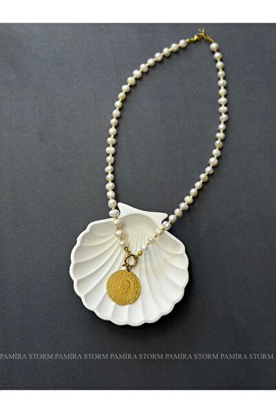 PAMİRA STORM ALTIN TAKILABİLEN ORİJİNAL İNCİ ÇEYREKLİ KOLYE TAM ALTIN KOLYE İNCİLİ ÇEYREKLİ KOLYE BİLEKLİK