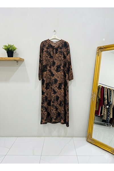 fariza tekstil Широка вискозна скромна рокля с U-образно деколте