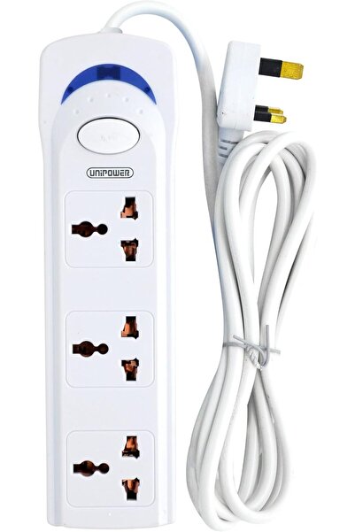 UNIPOWER EX-1242 Power Socket with 3 Outlets and 3 Meter Extension Cord, White