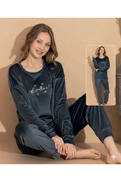 BOYRAZ 03403 Kadın Kadife Uzun Kol Pijama Takımı
