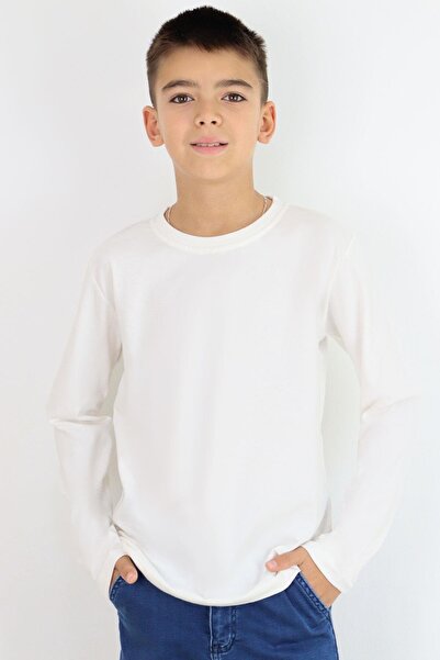 Breeze Tricou cu mânecă lungă pentru băiat basic 5-14 ani, Ecru