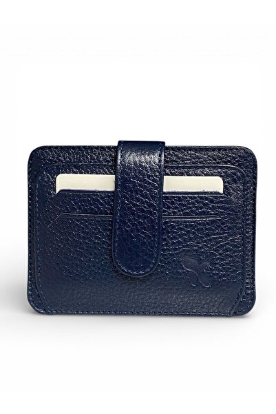 Gesa 100% Genuine Leather Top Snap Fastener Horizontal Model Navy Blue Card Holder & Wallet