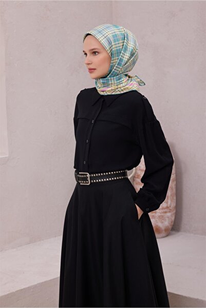 Belli EKOSE DESEN İPEK EŞARP 4218D (TWILL) SU YEŞİLİ - 83