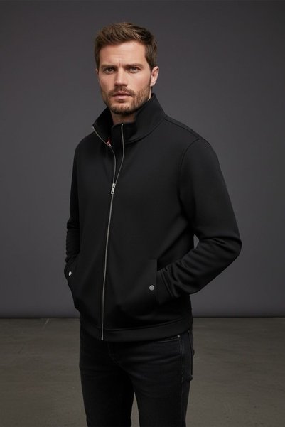 Sarar İnterview Fermuarlı Çıt Çıt Cepli Siyah Sweatshirt Ceket