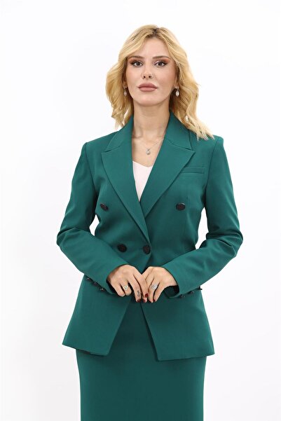 ÖNDER ÖZSOY Double-Breasted Modern Women's Jacket with Collar-Smaragd