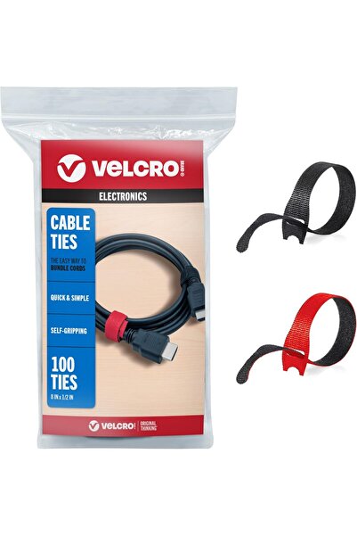 VELCRO Brand Cable Ties, 100 Pieces - 8 x 1.27 cm, Reusable Straps for Organizing Wires