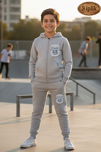 armicem Set de trening pentru băieți Boston cu imprimeu cu glugă 3 Thread Ş c...