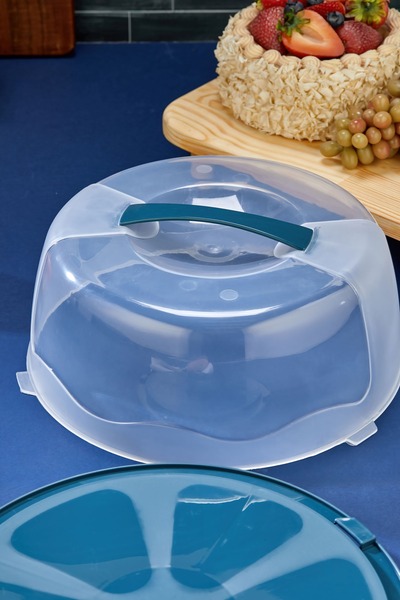 Miningaa 35 cm Kilitli Kapaklı Yuvarlak Pasta ve Kek Fanusu Saklama ve Taşıma Kabı, Pasta-Kek-Kurabiye için