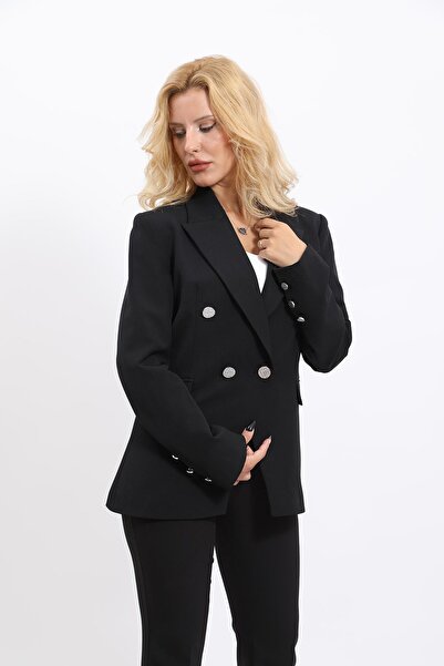 ÖNDER ÖZSOY Collared Double-Breasted Modern Jacket & Flared Pants Women's Sui...