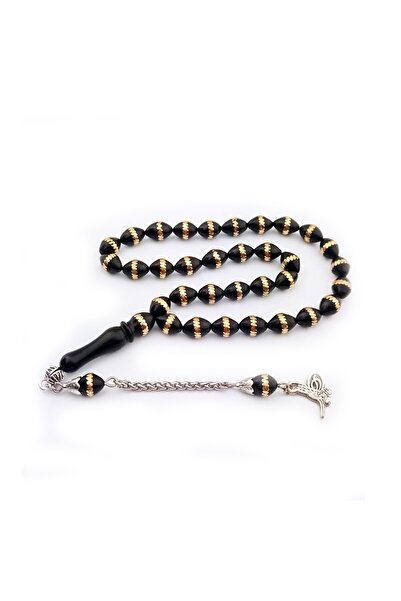 PİGADO Brass Inlaid Barley Cut Tuğra Tassel Georgian Oltu Prayer Beads
