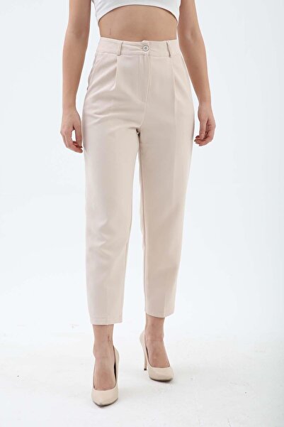 VELİZADE Women's High Waist Pleated Detail Ankle Length Tube Leg Skinny/ Slim...