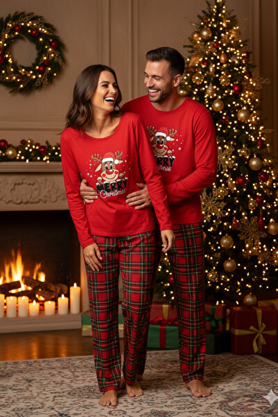 ELİTOL Pamuklu-Süet Yılbaşı Pijama Takımı