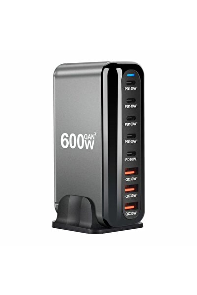 GENERAL Fast Charging 600W GaN3 8-in-1 Station – Multi-Port USB C Desktop Charger – Universal Power Adapter