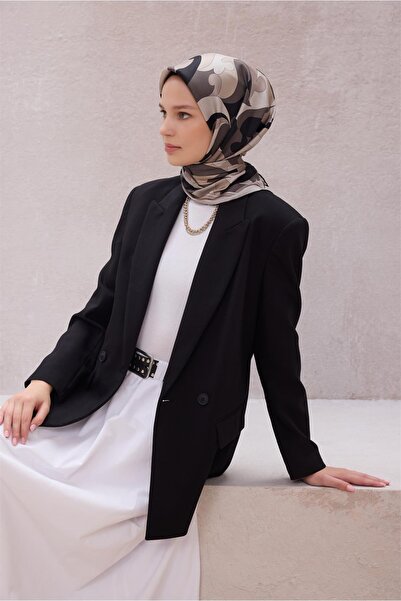 Belli Eșarfă de mătase cu model geometric 4213D (Twill) Negru - 12