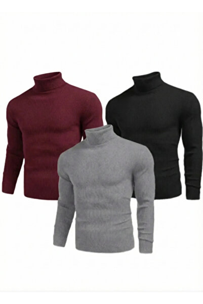 MODA 3-Pack Black, Burgundy, Gray Unisex Ribbed Knit Full-Length Full Stretch...