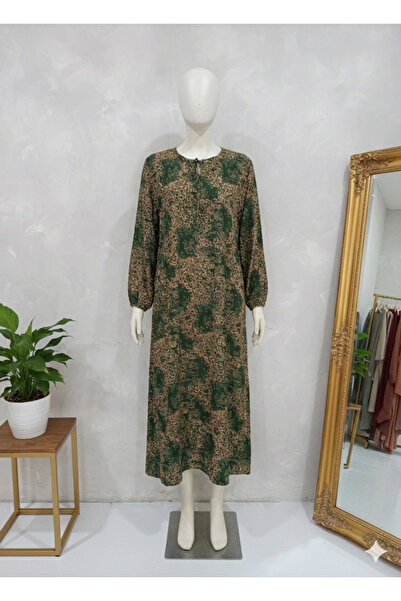 fariza tekstil Широка вискозна скромна рокля с U-образно деколте