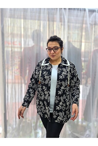 Ayşen Butik Büyük Beden Dantelli Ceket - Siyah