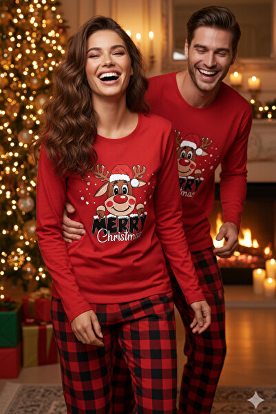 ELİTOL Pamuklu-Süet Yılbaşı Pijama Takımı