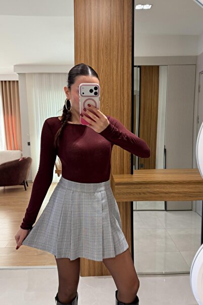 Gizem Ecemiş Pradan Burgundy Cashmere Boat Neck Bodysuit