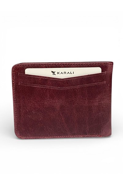 Gesa %100 Hakiki Deri Mıknatıslı Yatay Model Tasarım Eskitme Bordo Kartlık&Cüzdan
