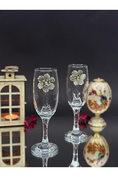 KirLiNova طقم كؤوس كوكتيل بتفاصيل زهور رمادية مكون من قطعتين - (190 مل) |   ك...