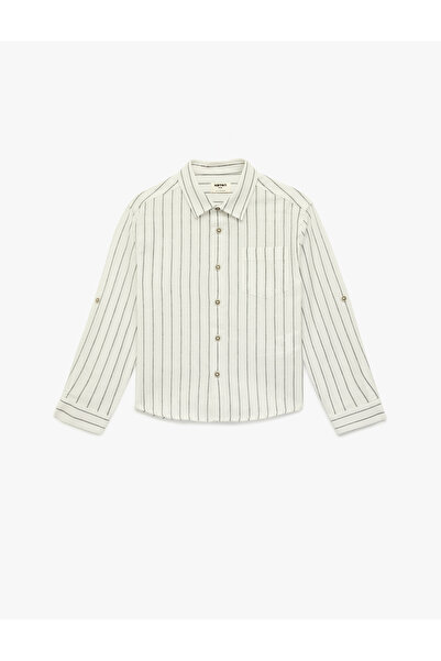 Koton Cotton Long Sleeve Pocket Detailed Striped Shirt