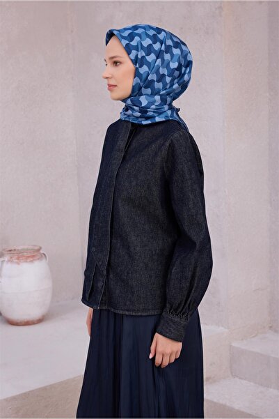 Belli Eșarfă de mătase cu model geometric 4211D (Twill) ALBASTRU ÎNCHIS - 06