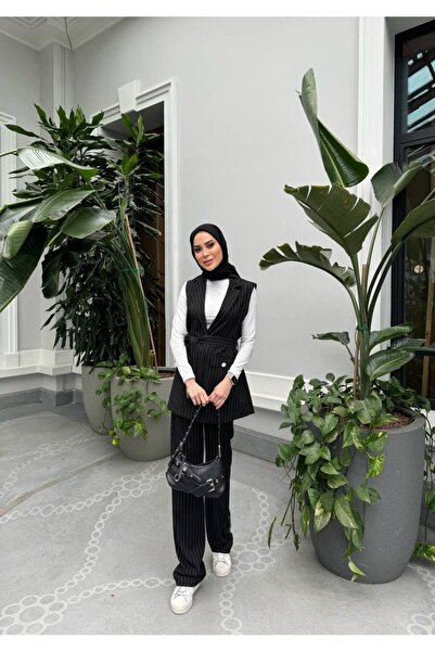 Chef d'atelier Women's Striped Belted Vest Pants Set