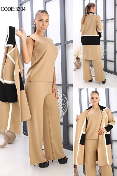 Cannes طقم من 3 قطع مع بنطلون وكارديجان باللون البيج