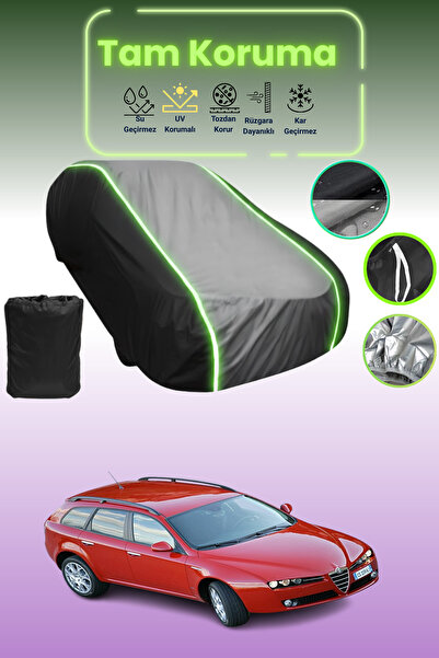 Dokaca Neo غطاء حماية متوافق مع سيارة ألفا روميو 159 سبورت واجن 2006 - 2011 باللون الأسود_الرمادي_الأسود النيون قماش مجدّل